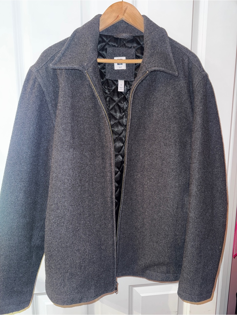 Vintage GAP Men's Medium Gray Wool Full Zip Jacket Pristine Quilted Lined 2005